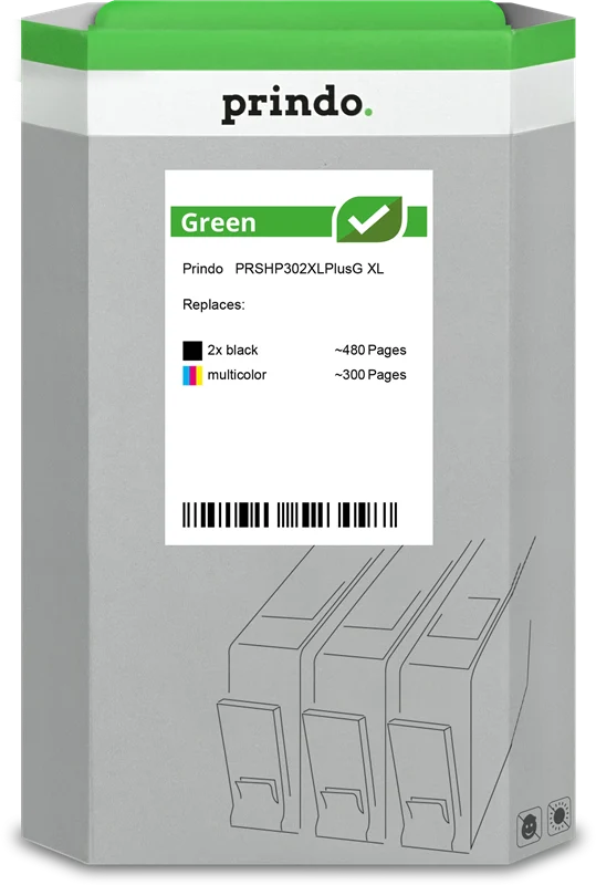 Prindo Green XL Multipack kompatibel mit HP 302XL Multipack Schwarz/mehrere Farben