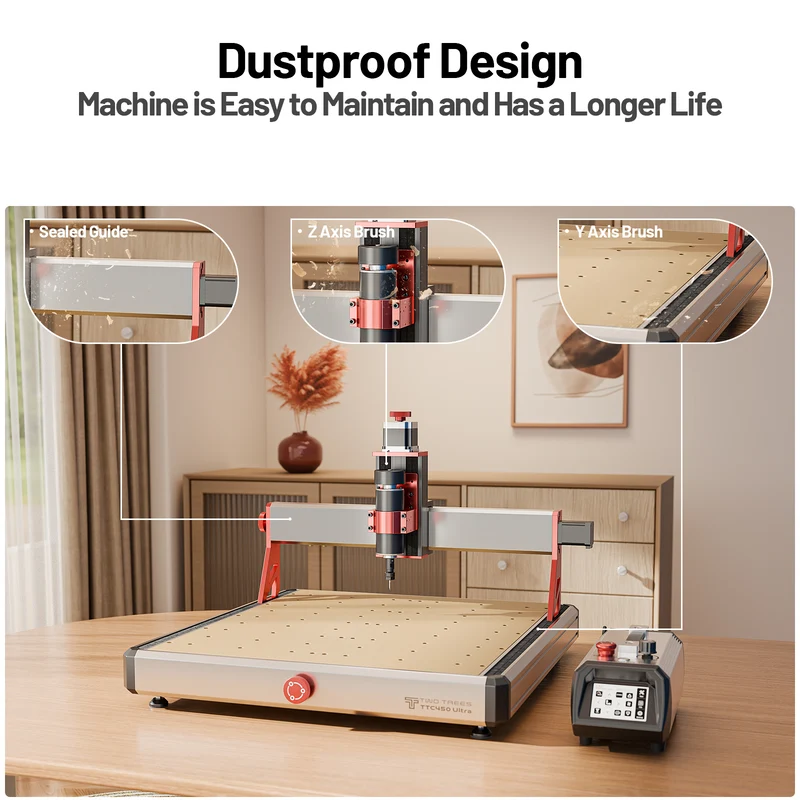 Twotrees TTC450 Ultra CNC Router Machine + 4th Axis + Vacuum Cleaner M1 + End Mills