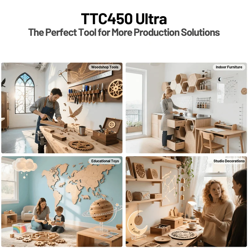 Twotrees TTC450 Ultra CNC Router Machine + 4th Axis + Vacuum Cleaner M1 + End Mills
