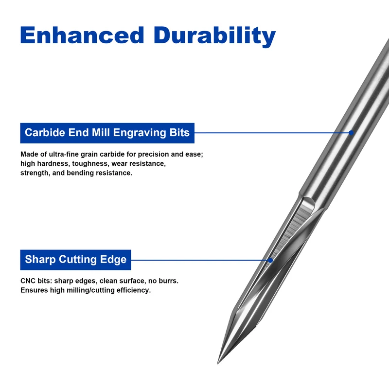 Twotrees Solid Carbide 2 Flute Straight Flat Bottom V-Bit Set 3PCS