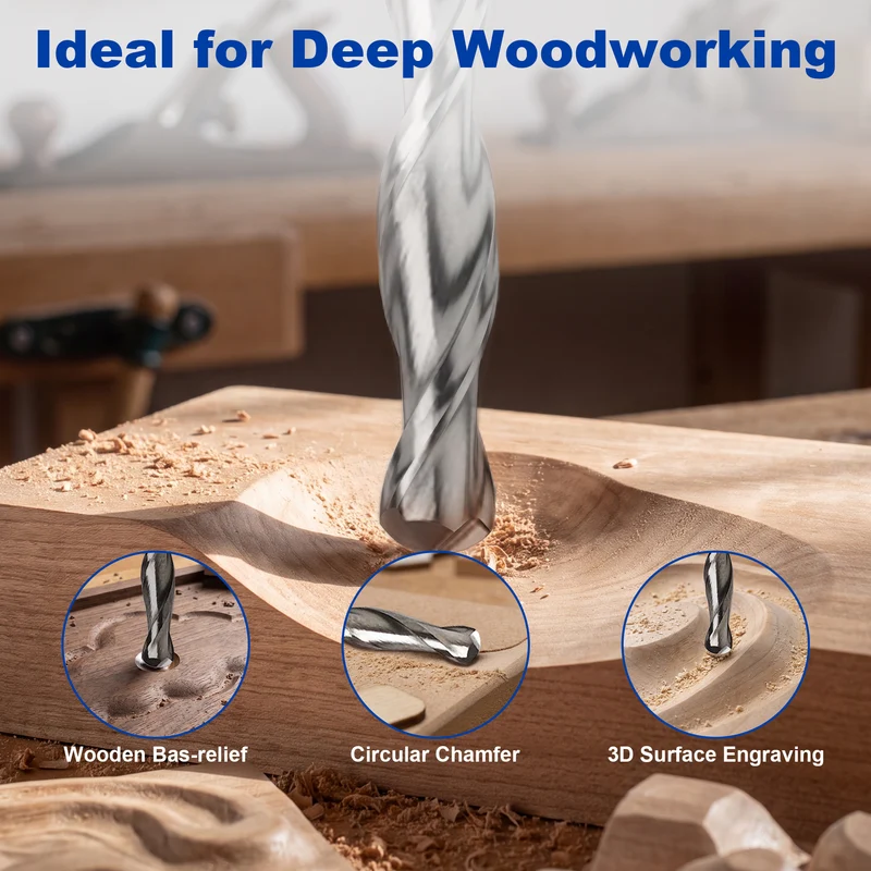 Twotrees Solid Carbide 2 Flute Spiral Ball Nose End Mill Set