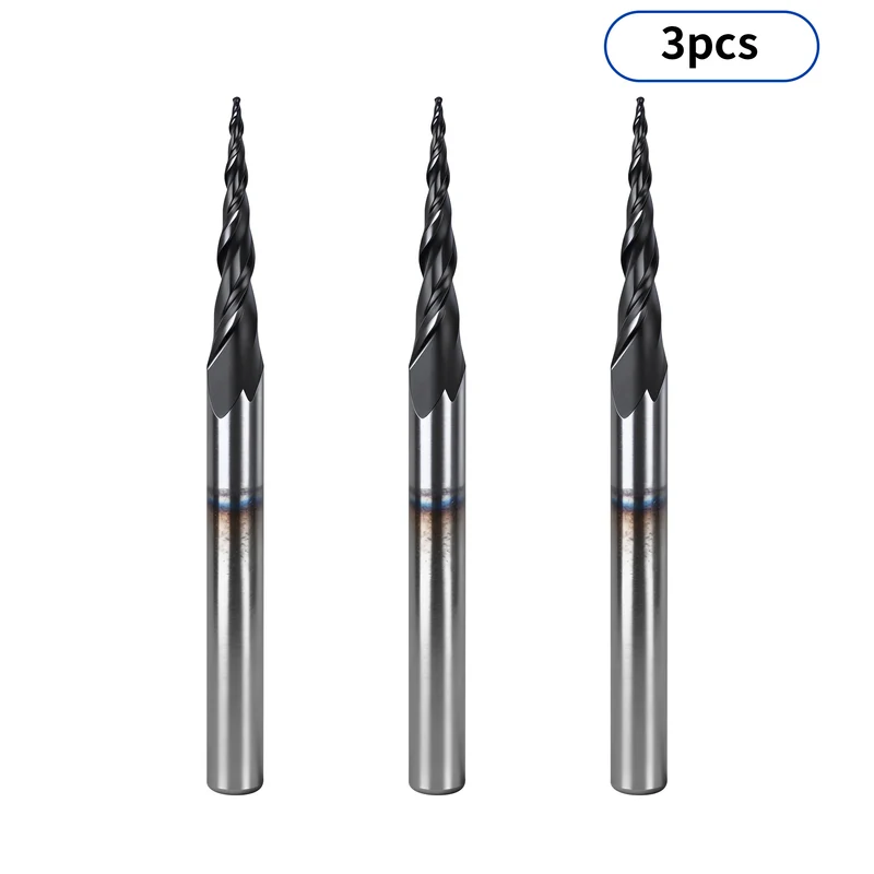 Twotrees Solid Carbide 2 Flute Spiral Tapered Ball Nose End Mill Set 3PCS
