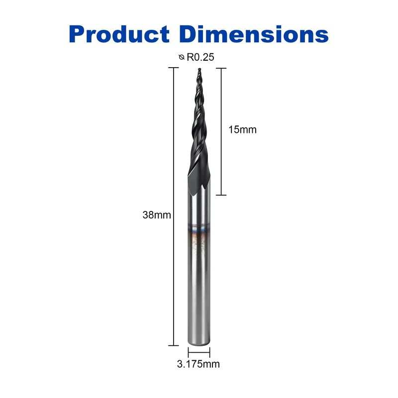 Twotrees Solid Carbide 2 Flute Spiral Tapered Ball Nose End Mill Set 3PCS