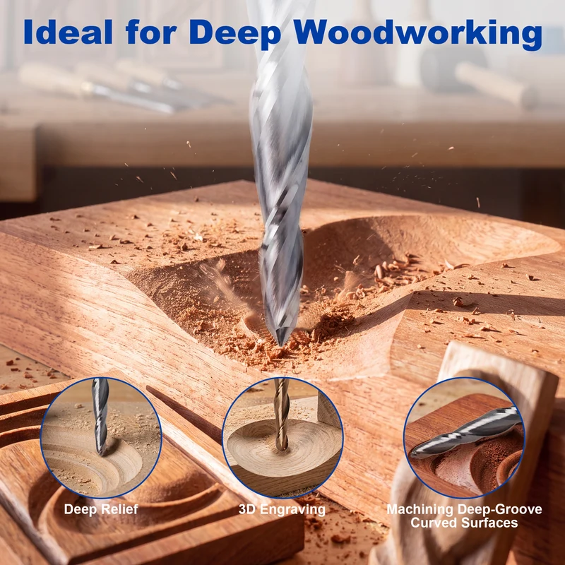 Twotrees Solid Carbide 2 Flute Spiral Tapered Ball Nose End Mill Set 3PCS