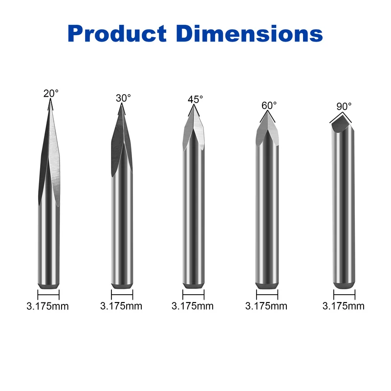Twotrees Solid Carbide 3 Flute Point V-Bit Set