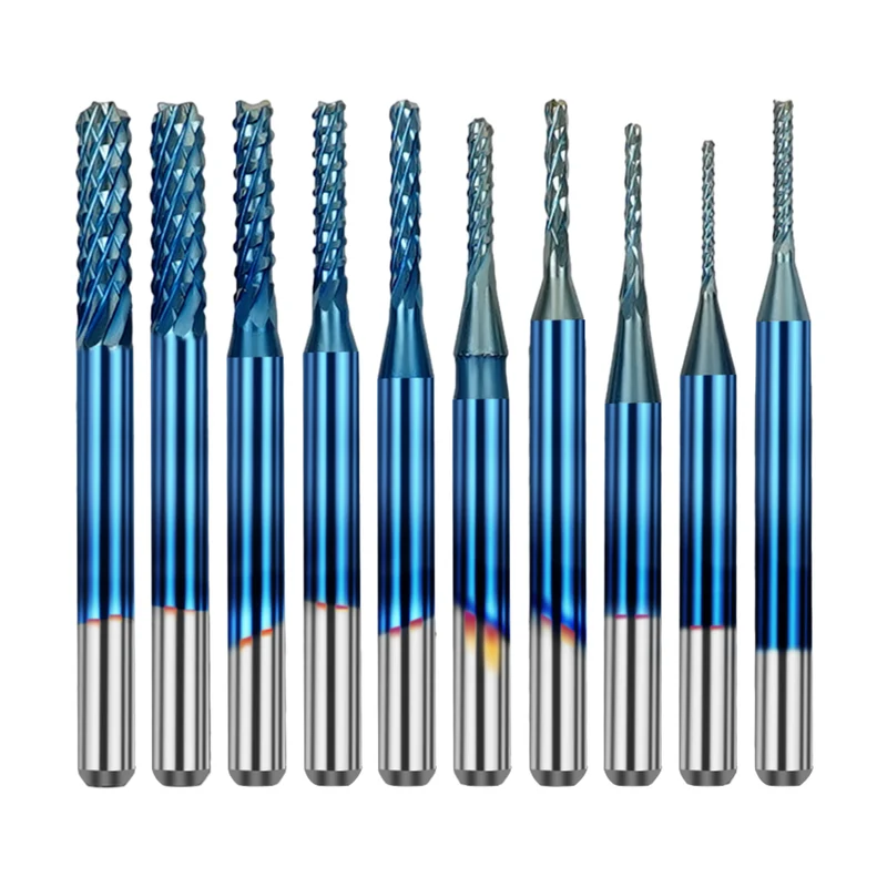 Twotrees Nano Blue Coated Solid Carbide Corn End Mill Set 10PCS