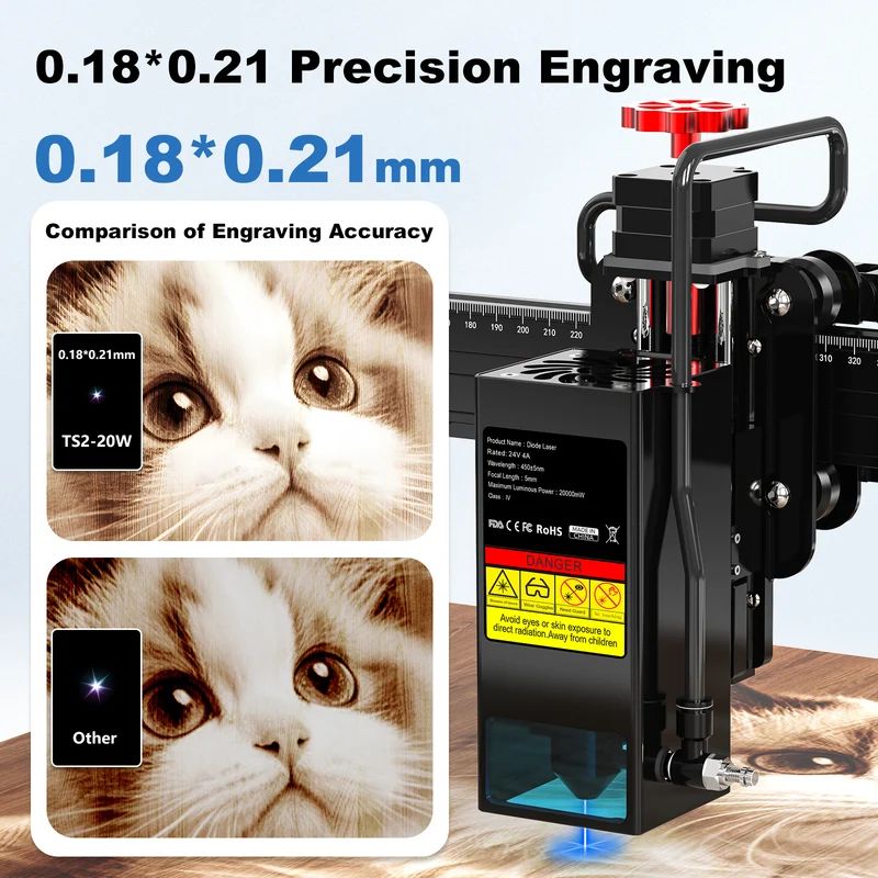 Twotrees TS2-20W Laser Engraver + Honeycomb + Air Assist Kit