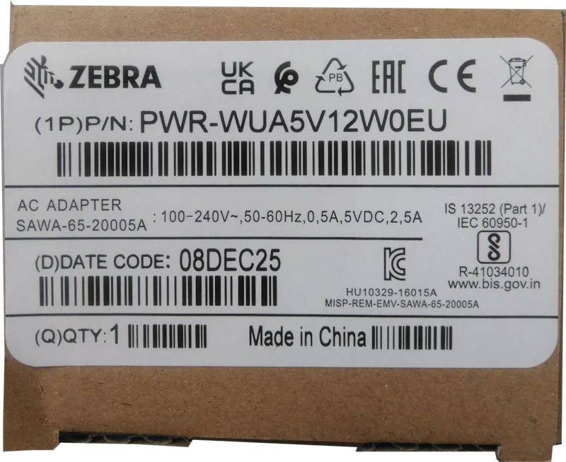 Zebra USB-Netzteil 5 V / 2,5 A mit EU-Stecker Schwarz