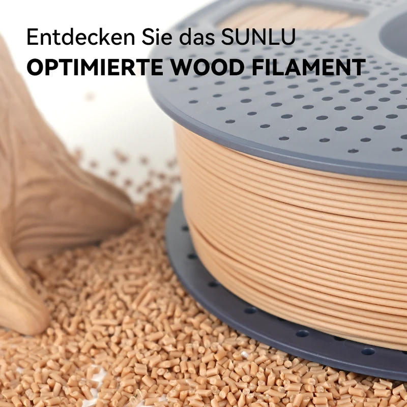 SUNLU Optimiertes Holz PLA (Wood PLA)3D Drucker Filament 1KG, optimierte und verbesserte Holzstruktur