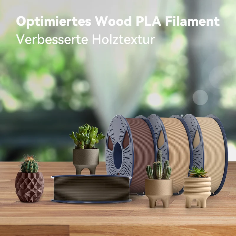 SUNLU Optimiertes Holz PLA (Wood PLA)3D Drucker Filament 1KG, optimierte und verbesserte Holzstruktur