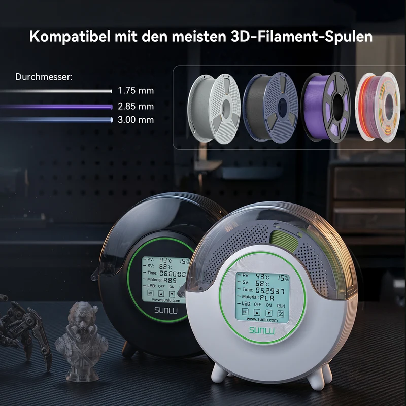 SUNLU S2 Filament Trockner, 360° Rundum-Erwärmung beim 3D-Druck