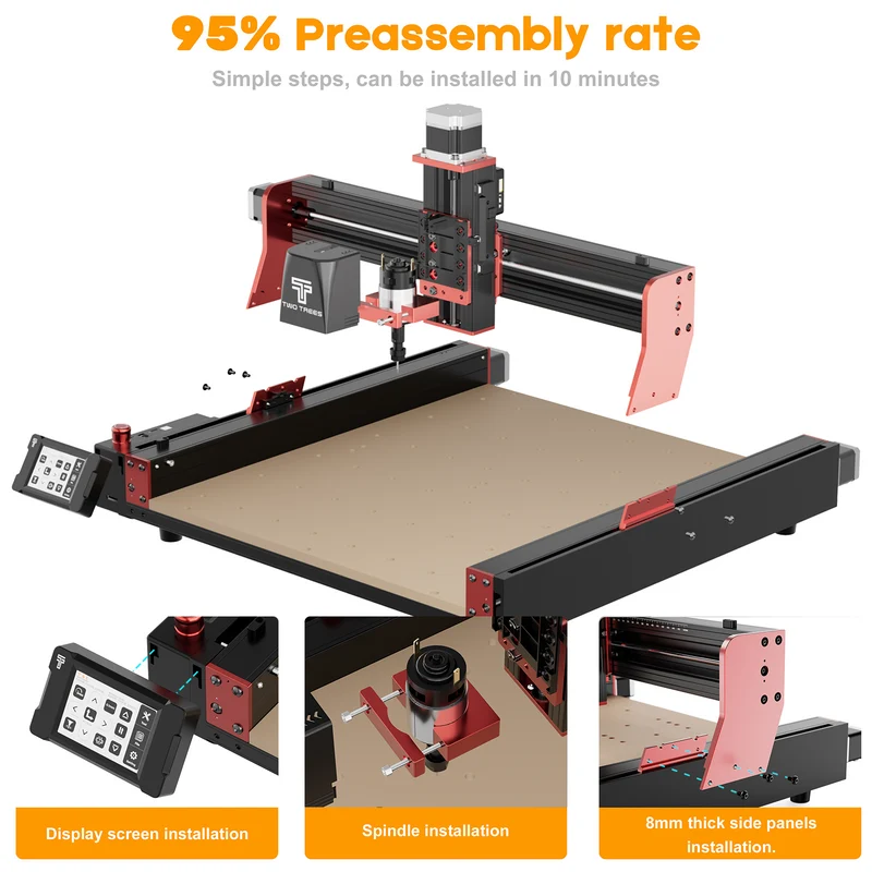 Twotrees TTC450 PRO CNC Router Machine + TC20 Laser Module + 500w Motor + 4th Axis CNC Rotary + End Mills