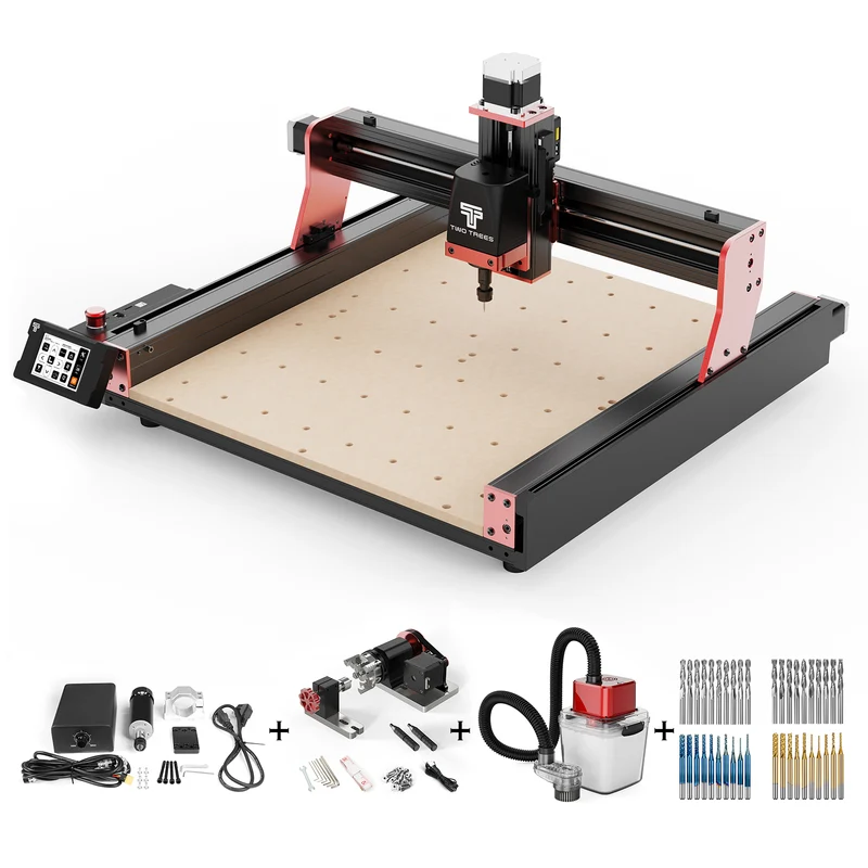 Twotrees TTC450 PRO CNC Router Machine + 500W Motor + 4th Axis Module + Vacuum Cleaner +End Mills