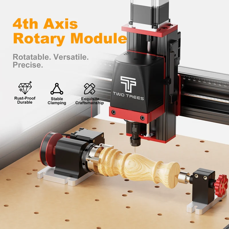 Twotrees TTC450 PRO CNC Router Machine + TC20 Laser Module + 500W Motor + 4th Axis Module + Vacuum Cleaner +End Mills