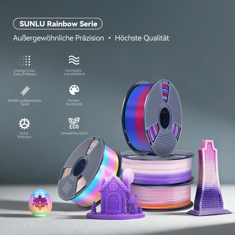 SUNLU PLA, SILK, PLA Transparent Rainbow Filament 1KG