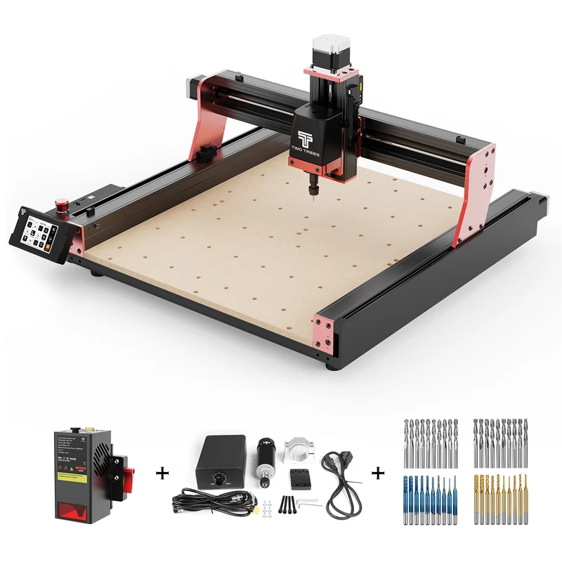 Twotrees TTC450 PRO CNC Router Machine +TC20 Laser Module + 500w Motor + End Mills