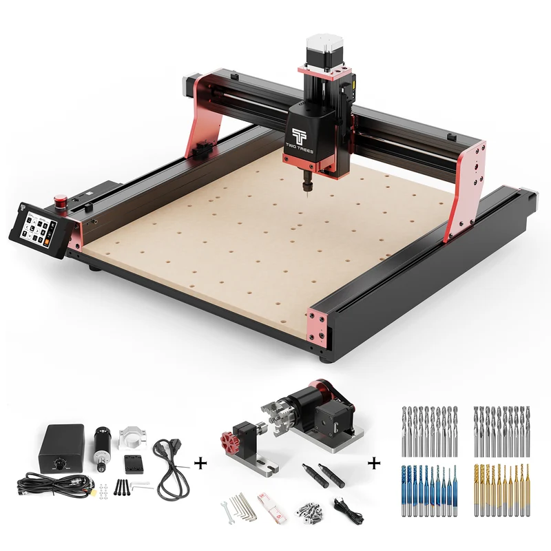 Twotrees TTC450 PRO CNC Router Machine + 500w Motor + 4th Axis CNC Rotary + End Mills
