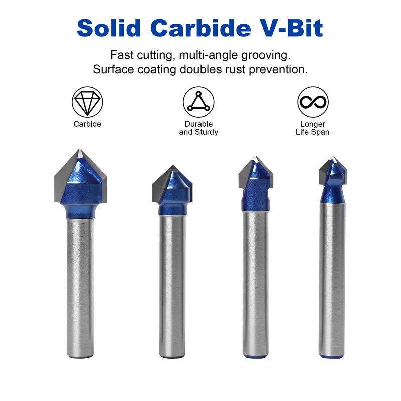 Twotrees Solid Carbide 90° V-Bit Set 4PCS