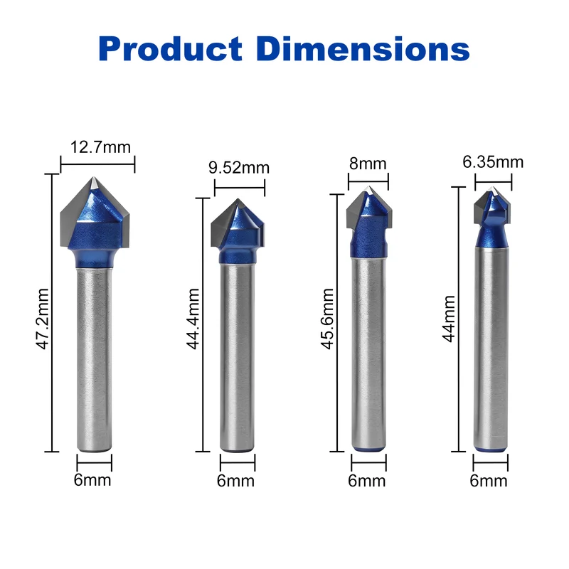 Twotrees Solid Carbide 90° V-Bit Set 4PCS