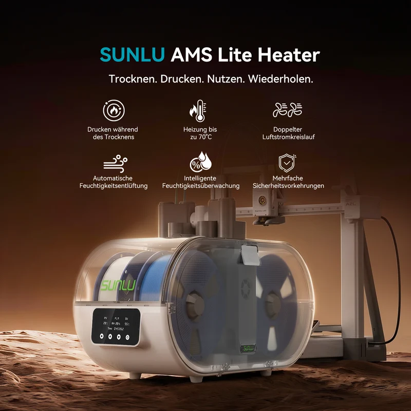 [Demnächst] SUNLU AMS Lite Heater & AMS Lite Enclosure – Filament-Trockner mit Dual-Airflow, bis 70 °C, kompatibel mit PLA, PETG, ABS, ASA und PA