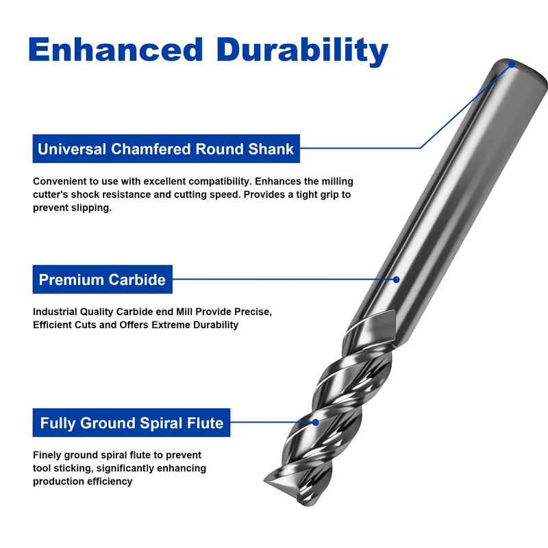 Twotrees Solid Carbide 3 Flute Spiral End Mill Set 5PCS