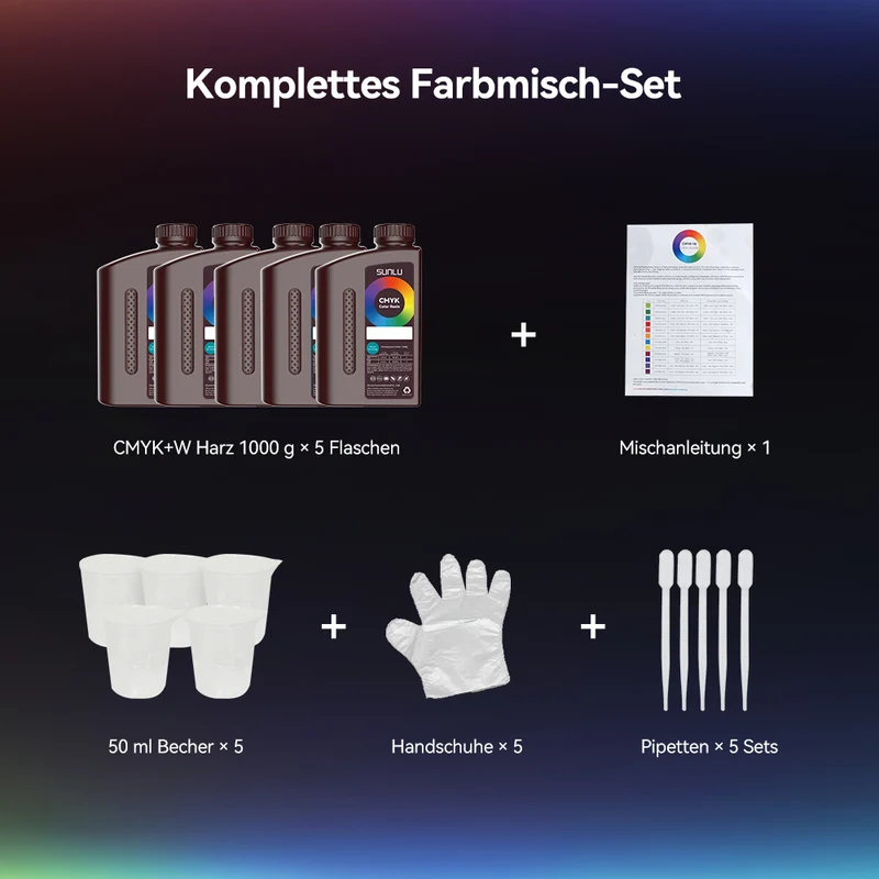 SUNLU CMYK+W Farb-Mischharz Set (1000 g × 5 Flaschen)