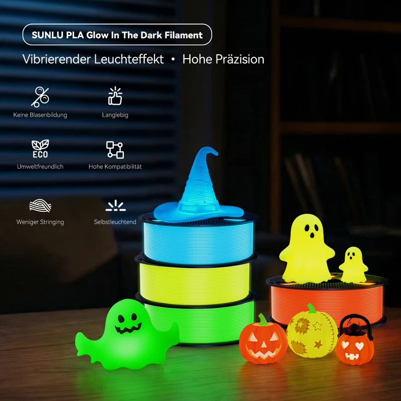 SUNLU PLA Glow in the Dark, Glühen im Dunkeln (Leuchtend) PLA Filament 1KG