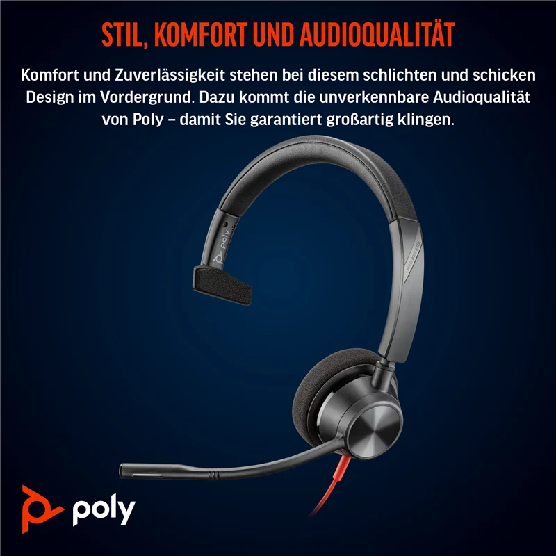 HP Poly Blackwire 3310 Monaurales USB-C-Headset, für Microsoft Teams zertifiziert, + USB-C/A-Adapter Schwarz