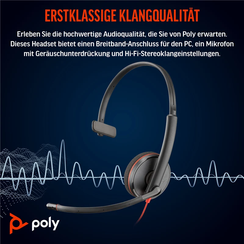 HP Poly Blackwire 3210 Mono USB-C Headset schwarz +USB-C/A Adapter Schwarz