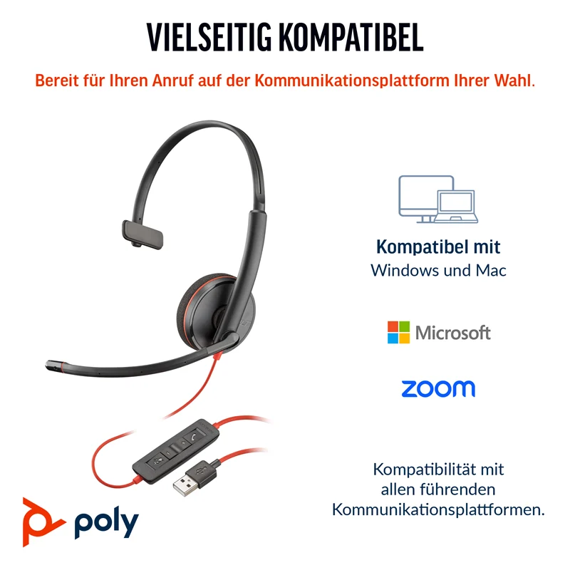 HP Poly Blackwire 3210 Mono USB-C Headset schwarz +USB-C/A Adapter Schwarz