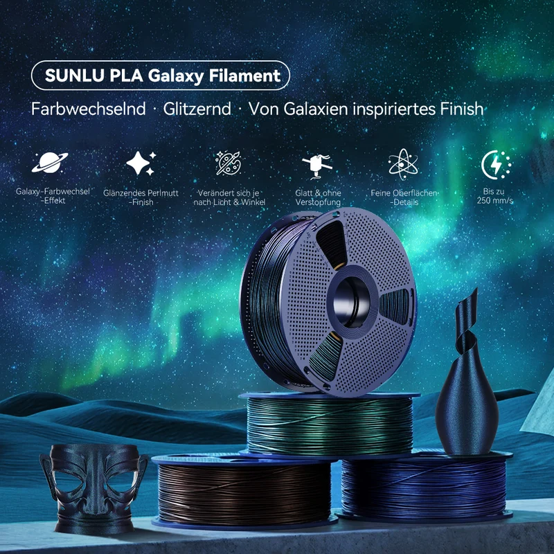 SUNLU PLA Galaxy Ästhetisches Filament 1KG, Farbwechselndes PLA-Filament, Funkelndes Ultrafines Perlmuttpulver