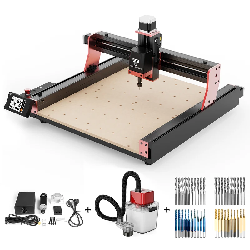 Twotrees TTC450 PRO CNC Router Machine + 500W Spindle + Vacuum Cleaner M1 + End Mills