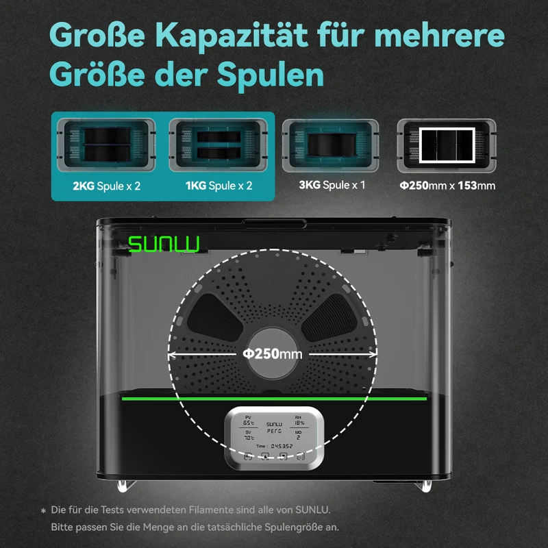 SUNLU FilaDryer E2, Bis zu 110℃, Professionelles Trocknen und Tempern, Geboren für technische 3D Druck Filamente