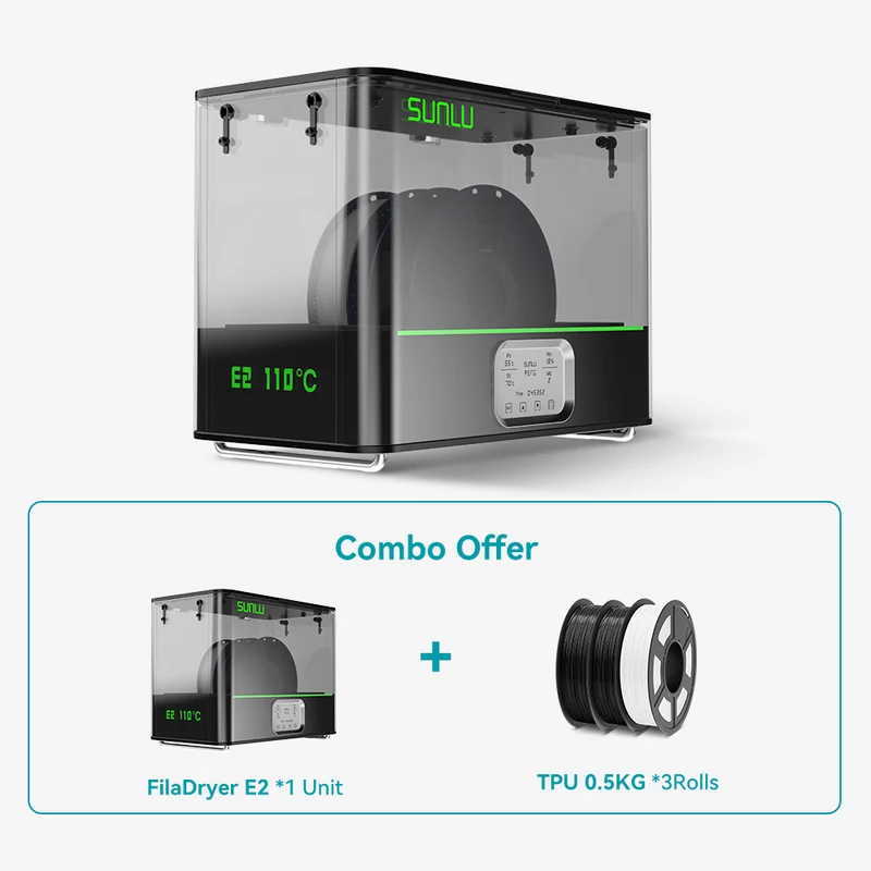 SUNLU FilaDryer E2, Bis zu 110℃, Professionelles Trocknen und Tempern, Geboren für technische 3D Druck Filamente