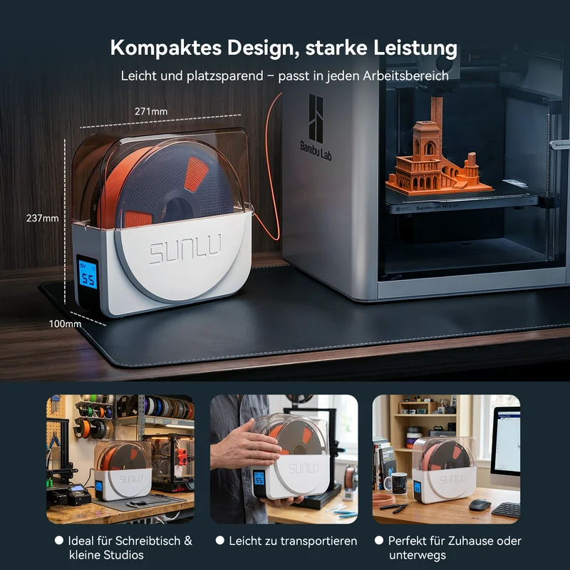 SUNLU S1 Plus Filament trockner für feuchtes Filament beim 3D-Druck