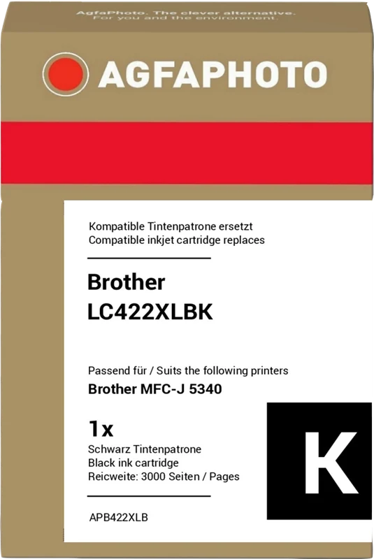 Agfa Photo XL Druckerpatrone kompatibel mit Brother LC422XLBK XL Schwarz