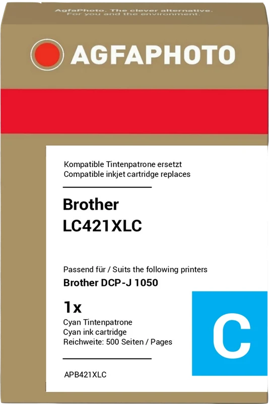 Agfa Photo XL Druckerpatrone kompatibel mit Brother LC421XLC XL Cyan