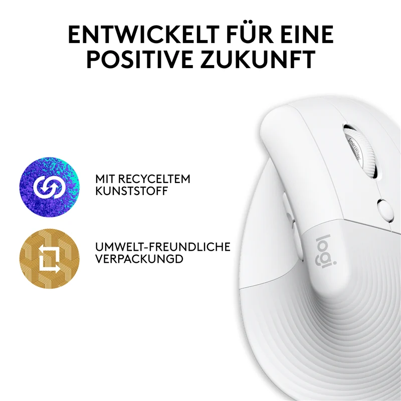Logitech Lift für Mac, Kabellos Vertikale Ergonomische Maus Weiss