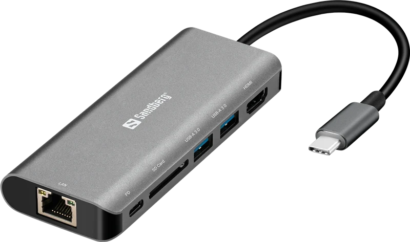 Sandberg Dockingstation USB-C, HDMI+LAN+SD+USB100W Grau