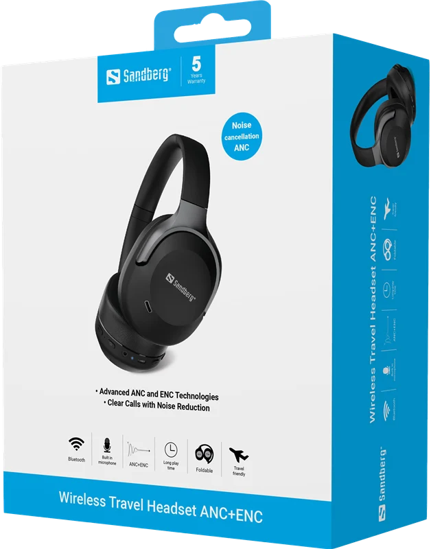 Sandberg Wireless Travel Headset ANC+ENC Schwarz