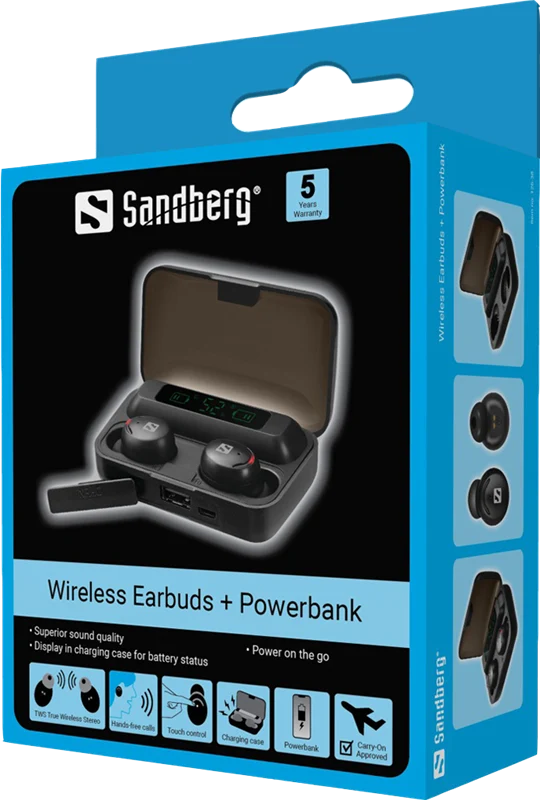 Sandberg Wireless Earbuds mit Mikrofon + Powerbank Schwarz