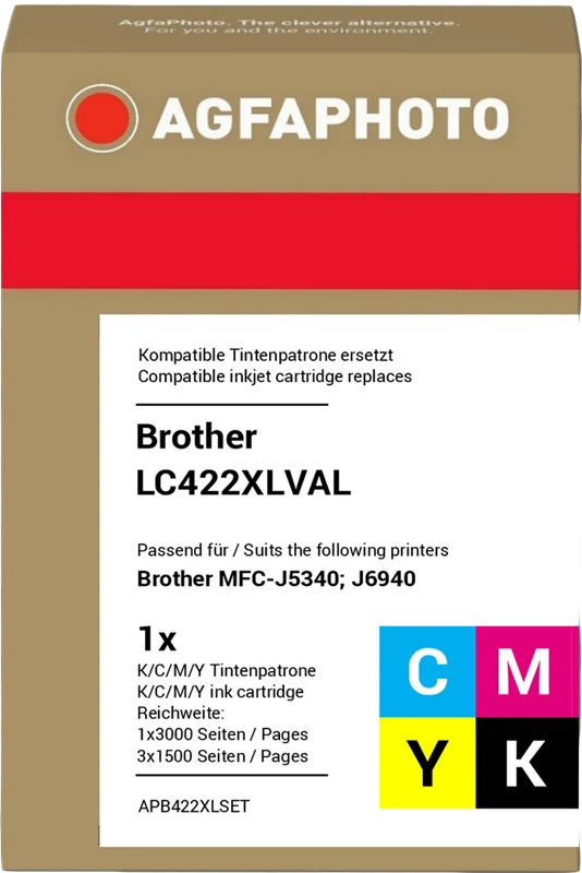 Agfa Photo XL Multipack kompatibel mit Brother LC-422XL Multipack Schwarz Cyan Magenta Gelb