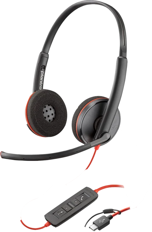 HP Poly Blackwire 3220 Stereo USB-C Headset schwarz +USB-C/A Adapter Schwarz