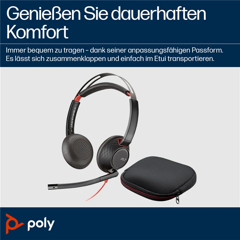 HP Poly Blackwire 5220 Stereo USB-C-Headset +3,5-mm-Stecker +USB-C/A-Adapter Schwarz
