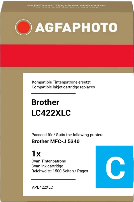 Agfa Photo XL Druckerpatrone kompatibel mit Brother LC422XLC XL Cyan