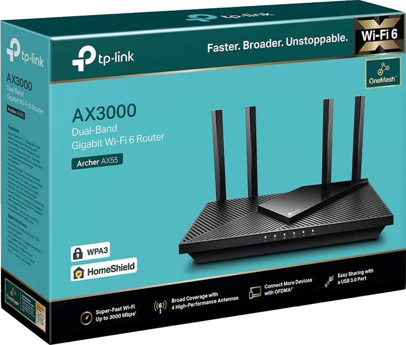 TP-Link AX3000 Dual Band Gigabit Wi-Fi 6 Router Schwarz