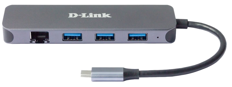 D-Link 5-In-1 USB-C Hub mit Gigabit-Ethernet/Stromversorgung Grau