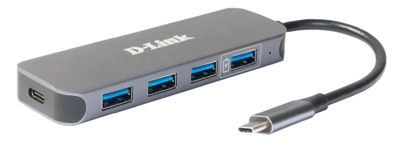 D-Link USB-C-Hub mit 4 USB-3.0-Ports inklusive Ladefunktion Grau