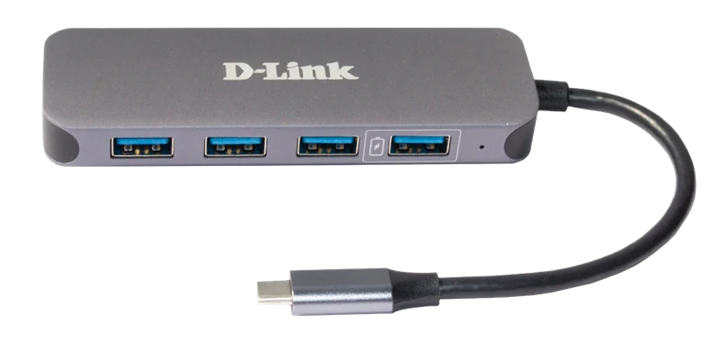 D-Link USB-C-Hub mit 4 USB-3.0-Ports inklusive Ladefunktion Grau