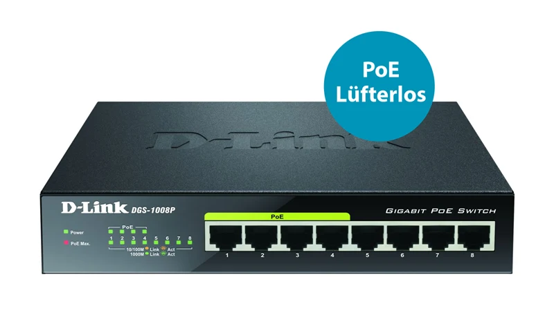 D-Link 8-Port Gigabit PoE Desktop Switch Schwarz